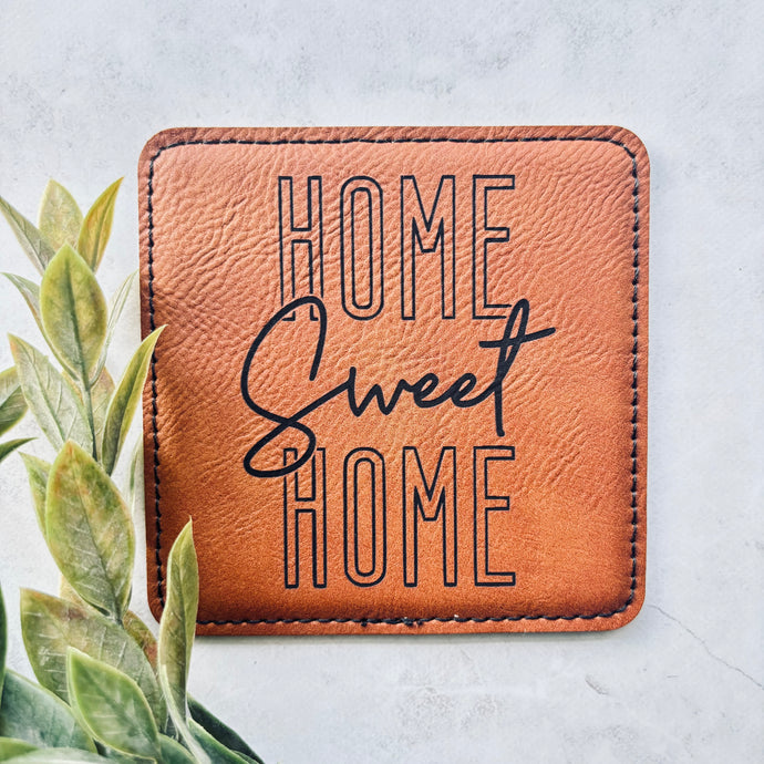 Home Sweet Home Square Leatherette Coasters